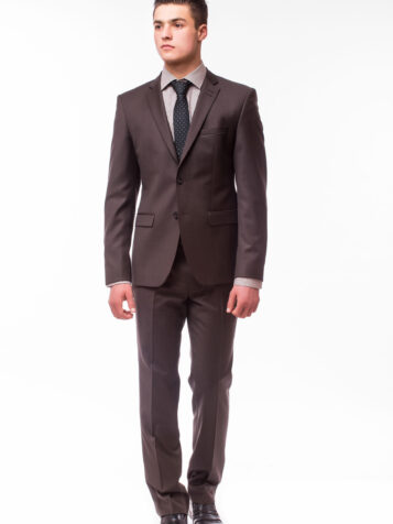 Portrait of happy smiling young businessman in brown suit isolated on white background.